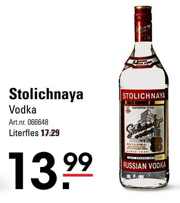 Aanbiedingen Stolichnaya vodka - Stolichnaya - Geldig van 06/08/2020 tot 24/08/2020 bij Sligro