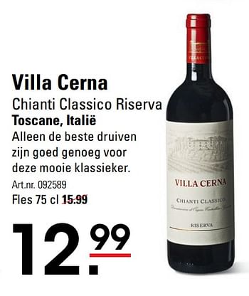 Aanbiedingen Villa cerna chianti classico riserva toscane, italië - Rode wijnen - Geldig van 06/08/2020 tot 24/08/2020 bij Sligro