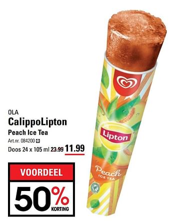 Aanbiedingen Calippolipton peach ice tea - Ola - Geldig van 06/08/2020 tot 24/08/2020 bij Sligro