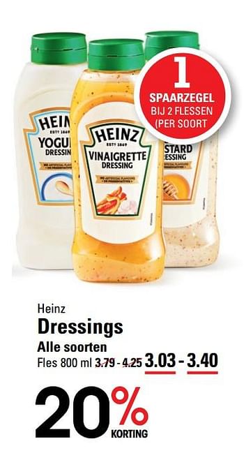 Aanbiedingen Dressings - Heinz - Geldig van 06/08/2020 tot 24/08/2020 bij Sligro