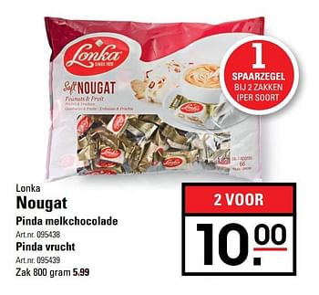 Aanbiedingen Nougat pinda melkchocolade - Lonka - Geldig van 06/08/2020 tot 24/08/2020 bij Sligro