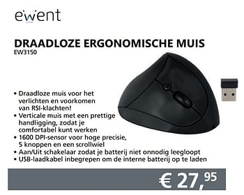 Aanbiedingen Draadloze ergonomische muis ew3150 - Ewent - Geldig van 10/08/2020 tot 30/08/2020 bij Informatique