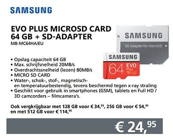 Aanbiedingen Samsung evo plus microsd card 64 gb + sd-adapter mb-mc64ha-eu - Samsung - Geldig van 10/08/2020 tot 30/08/2020 bij Informatique