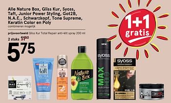 Aanbiedingen Gliss kur total repair anti-klit spray - Nature Box - Geldig van 10/08/2020 tot 23/08/2020 bij Etos