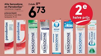 Aanbiedingen Sensodyne fresh mint tandpasta - Sensodyne - Geldig van 10/08/2020 tot 23/08/2020 bij Etos