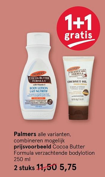 Aanbiedingen Cocoa butter formula verzachtende bodylotion - Palmer's - Geldig van 10/08/2020 tot 23/08/2020 bij Etos