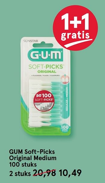 Aanbiedingen Gum soft-picks original medium - GUM - Geldig van 10/08/2020 tot 23/08/2020 bij Etos