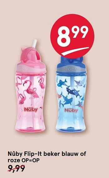 Aanbiedingen Nûby flip-it beker blauw of roze op=op - Nuby - Geldig van 10/08/2020 tot 23/08/2020 bij Etos