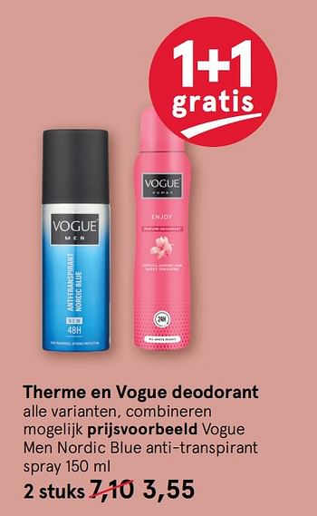 Aanbiedingen Vogue men nordic blue anti-transpirant spray - Vogue - Geldig van 10/08/2020 tot 23/08/2020 bij Etos