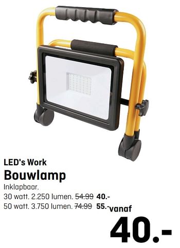 Aanbiedingen Bouwlamp - LED's Work - Geldig van 16/08/2020 tot 30/08/2020 bij Hubo