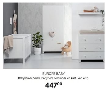 Aanbiedingen Europe baby babykamer sarah. babybed, commode en kast - Europe baby - Geldig van 18/08/2020 tot 21/09/2020 bij Babypark