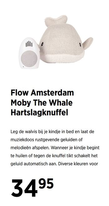 Aanbiedingen Flow amsterdam moby the whale hartslagknuffel - Huismerk - Babypark - Geldig van 18/08/2020 tot 21/09/2020 bij Babypark