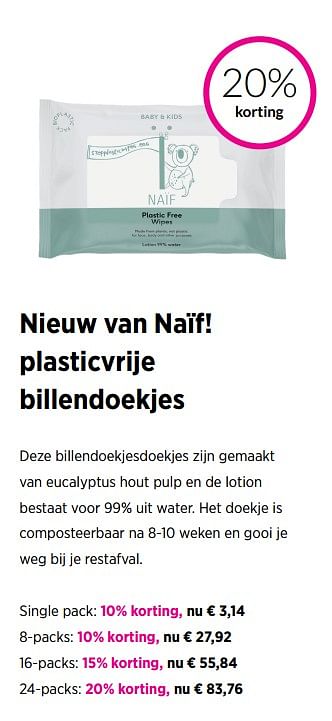 Aanbiedingen Nieuw van naïf! plasticvrije billendoekjes single pack - Naif - Geldig van 18/08/2020 tot 21/09/2020 bij Babypark