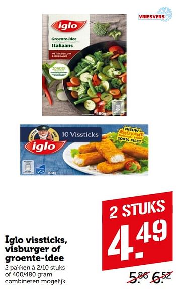 Aanbiedingen Iglo vissticks, visburger of groente-idee - Iglo - Geldig van 17/08/2020 tot 31/08/2020 bij Coop