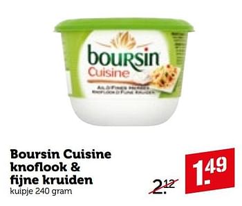Aanbiedingen Boursin cuisine knoflook + fijne kruiden - Boursin - Geldig van 17/08/2020 tot 31/08/2020 bij Coop