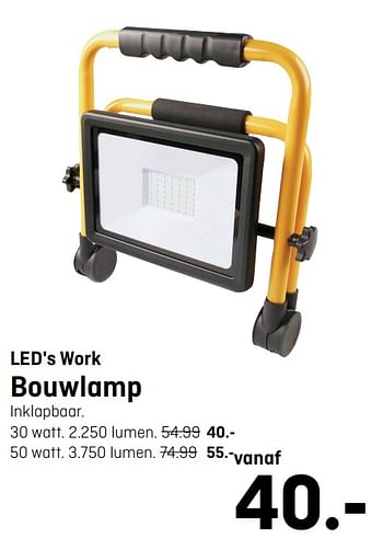 Aanbiedingen Bouwlamp - LED's Work - Geldig van 12/08/2020 tot 23/08/2020 bij Multimate