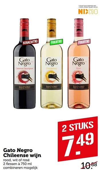 Aanbiedingen Gato negro chileense wijn - Witte wijnen - Geldig van 17/08/2020 tot 31/08/2020 bij Coop