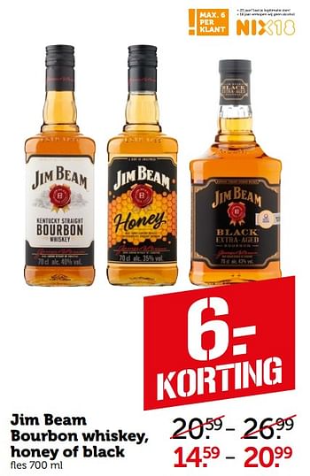 Aanbiedingen Jim beam bourbon whiskey, honey of black - Jim Beam - Geldig van 17/08/2020 tot 31/08/2020 bij Coop