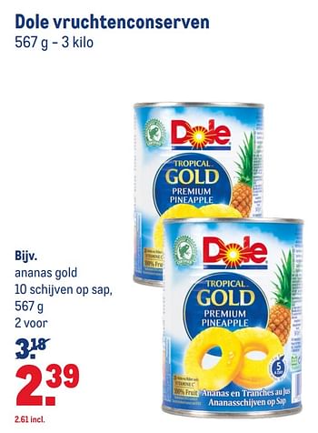 Aanbiedingen Ananas gold 10 schijven op sap - Dole - Geldig van 12/08/2020 tot 08/09/2020 bij Makro