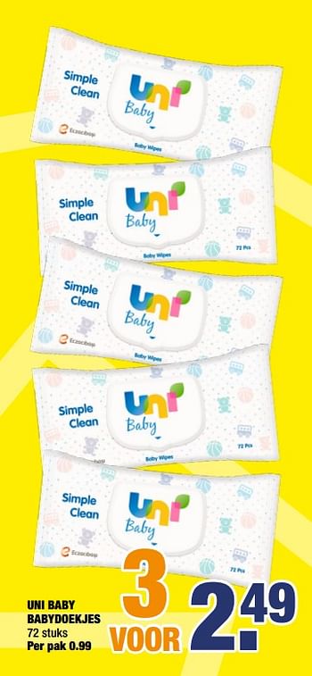 Aanbiedingen Uni baby babydoekjes - Uni - Geldig van 07/09/2020 tot 20/09/2020 bij Big Bazar