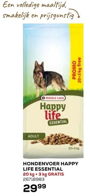 Aanbiedingen Hondenvoer happy life essential - Versele-Laga - Geldig van 16/09/2020 tot 27/10/2020 bij Supra Bazar