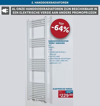Aanbiedingen Handdoekradiator dora gebogen elektrische versie: - Beauheat - Geldig van 22/09/2020 tot 19/10/2020 bij Zelfbouwmarkt