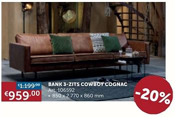 Aanbiedingen Bank 3-zits cowboy cognac - Geldig van 22/09/2020 tot 19/10/2020 bij Zelfbouwmarkt