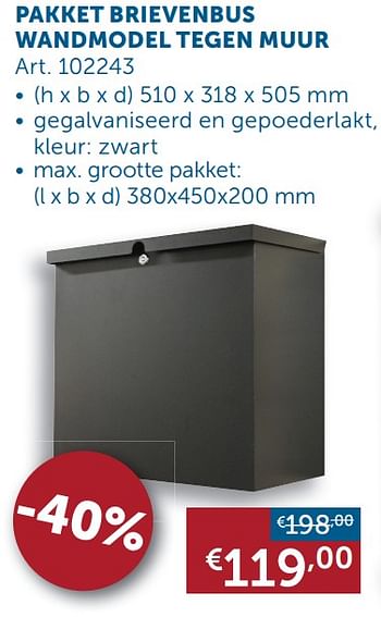 Aanbiedingen Pakket brievenbus wandmodel tegen muur - Geldig van 22/09/2020 tot 19/10/2020 bij Zelfbouwmarkt