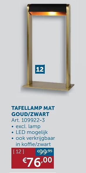 Aanbiedingen Tafellamp mat goud-zwart - Geldig van 22/09/2020 tot 19/10/2020 bij Zelfbouwmarkt