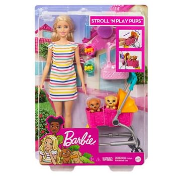 Aanbiedingen Barbie Stroll 'n Play - Barbie en puppies - Barbie - Geldig van 26/09/2020 tot 11/10/2020 bij ToyChamp