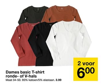 Aanbiedingen Dames basic t-shirt ronde- of v-hals - Huismerk - Zeeman  - Geldig van 26/09/2020 tot 09/10/2020 bij Zeeman