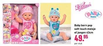 Aanbiedingen Baby born pop soft touch meisje of jongen - Baby Born - Geldig van 04/10/2020 tot 06/12/2020 bij Multi Bazar