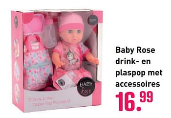 Aanbiedingen Baby rose drink- en plaspop met accessoires - Baby Rose - Geldig van 04/10/2020 tot 06/12/2020 bij Multi Bazar