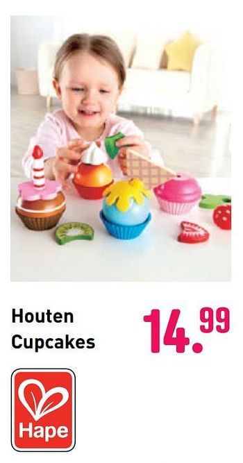 Aanbiedingen Houten cupcakes - Hape - Geldig van 04/10/2020 tot 06/12/2020 bij Multi Bazar