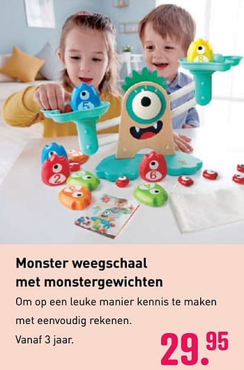 Aanbiedingen Monster weegschaal met monstergewichten - Hape - Geldig van 04/10/2020 tot 06/12/2020 bij Multi Bazar