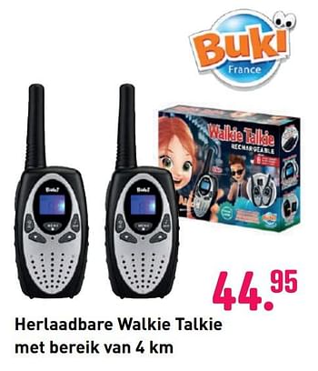 Aanbiedingen Herlaadbare walkie talkie met bereik van 4 km - Buki France - Geldig van 04/10/2020 tot 06/12/2020 bij Multi Bazar