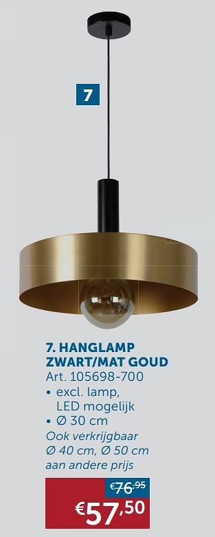 Aanbiedingen Hanglamp zwart-mat goud - Geldig van 20/10/2020 tot 16/11/2020 bij Zelfbouwmarkt