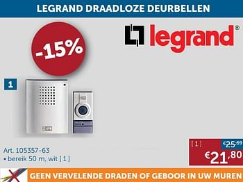 Aanbiedingen Beveiliging legrand draadloze deurbellen bereik wit - Legrand - Geldig van 20/10/2020 tot 16/11/2020 bij Zelfbouwmarkt