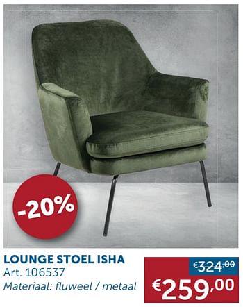 Aanbiedingen Trendy meubilair lounge stoel isha - Geldig van 20/10/2020 tot 16/11/2020 bij Zelfbouwmarkt