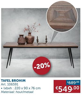 Aanbiedingen Trendy meubilair tafel brohim - Geldig van 20/10/2020 tot 16/11/2020 bij Zelfbouwmarkt