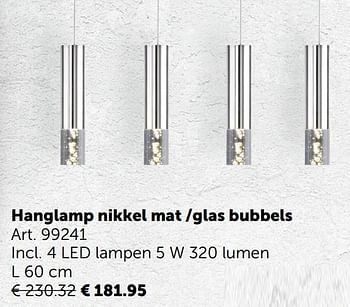 Aanbiedingen Hanglamp nikkel mat -glas bubbels - Geldig van 03/11/2020 tot 30/11/2020 bij Zelfbouwmarkt