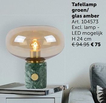 Aanbiedingen Tafellamp groen- glas amber - Geldig van 03/11/2020 tot 30/11/2020 bij Zelfbouwmarkt
