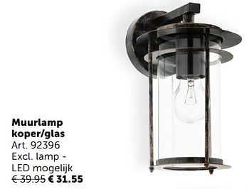 Aanbiedingen Muurlamp koper-glas - Geldig van 03/11/2020 tot 30/11/2020 bij Zelfbouwmarkt