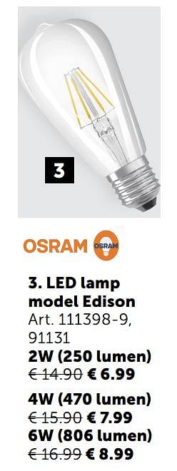 Aanbiedingen Led lamp model edison - Osram - Geldig van 03/11/2020 tot 30/11/2020 bij Zelfbouwmarkt