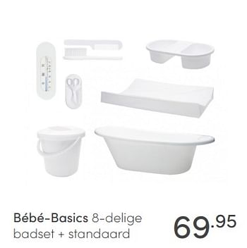 Aanbiedingen Bébé-basics 8-delige badset + standaard - BÃ©bÃ© Basics - Geldig van 08/11/2020 tot 14/11/2020 bij Baby & Tiener Megastore