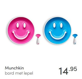 Aanbiedingen Munchkin bord met lepel - Munchkin - Geldig van 08/11/2020 tot 14/11/2020 bij Baby & Tiener Megastore