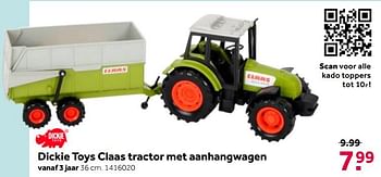 Aanbiedingen Dickie toys claas tractor met aanhangwagen - Dickie - Geldig van 26/09/2020 tot 06/12/2020 bij Intertoys