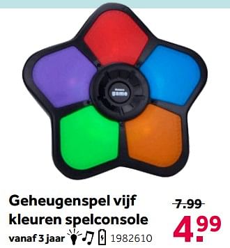 Aanbiedingen Geheugenspel vijf kleuren spelconsole - Huismerk - Intertoys - Geldig van 26/09/2020 tot 06/12/2020 bij Intertoys