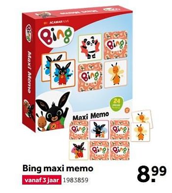 Aanbiedingen Bing maxi memo - Bing - Geldig van 26/09/2020 tot 06/12/2020 bij Intertoys