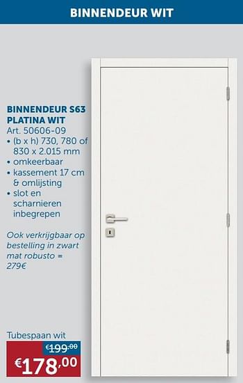 Aanbiedingen Binnendeur s63 platina wit tubespaan wit - Thys - Geldig van 17/11/2020 tot 25/12/2020 bij Zelfbouwmarkt